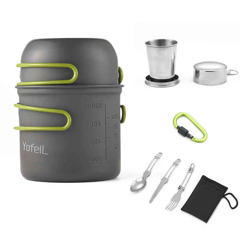 Ollas de cocina al aire libre Set Kettle Vajilla Conjuntos Camping Vajilla 4 personas Campcookingsupplies Naturaleza Caminata Un conjunto de sartenesHiking Y220530