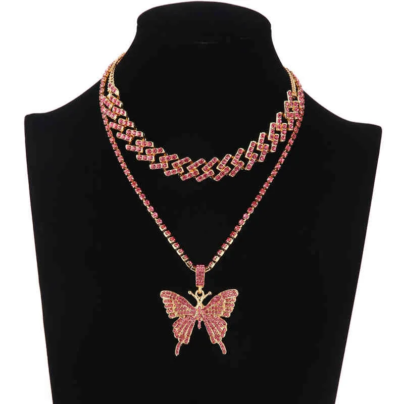 Kubańskie link motylowy Zestaw lodu Choker Naszyjnik Kobiet Łańcuch Chocker Pendant Jewelry6891797