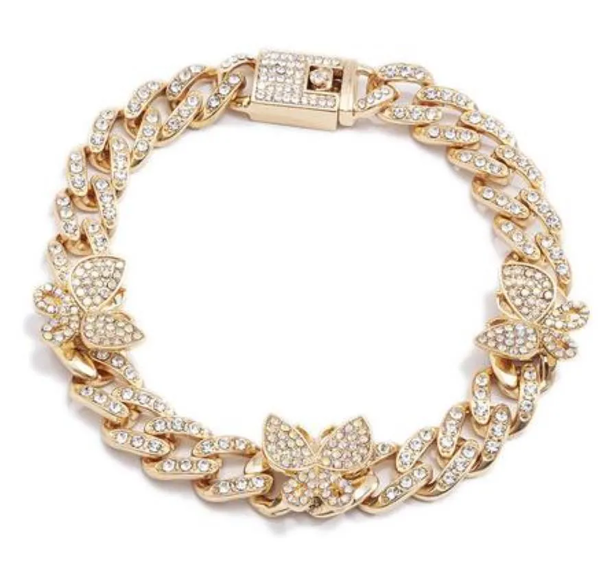 Drop Delivery 2021 Parking Cz Baguette Butterfly Fußkettchen 10 mm Iced Out Bling Miami Cuban Link Gold Silber Farbe Fußkettchen Damen Hiphop 299L