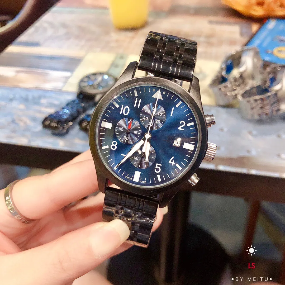 Męskie zegarek Kwarc Ruch Chronograph Pilot Watches Japan Bateria Cała Dial Work Black Sport Wristowlatch Projekt Zegarek Life260o
