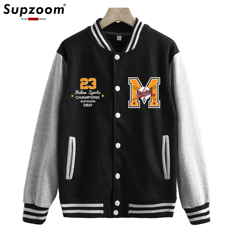 Supzoom Ankunft Rippenärmel Baumwolle Top Mode Einreiher Lässige Bomber Baseball Jacke Lose Strickjacke Mantel W220816
