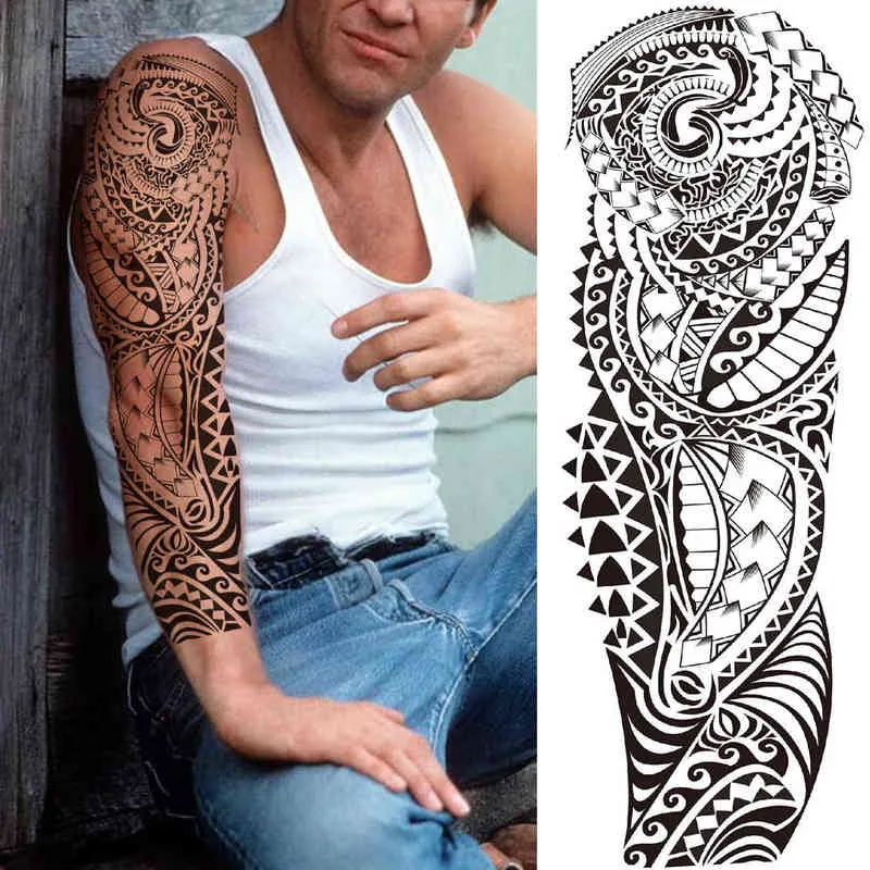 NXY Tymczasowy Tatuaż Tribal Maori Sleeve dla mężczyzn Kobiety Dorosłych Wolf Lion S Fototapeta Czarny Duży Turtle Tiki Fałszywe Tatuaże Dostawy 0330