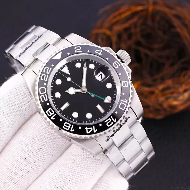 Herrklocka armbandsur dhgate svart keramisk bezel rostfritt stål 40mm klocka 116710 automatisk GMT mekanisk rörelse master 262Z