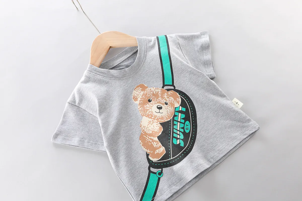 여름 아기 소년 옷 세트 어린이 트랙복 인쇄 T 셔츠 스포츠 반바지 /세트 곰 짧은 소매 유아 어린이 옷