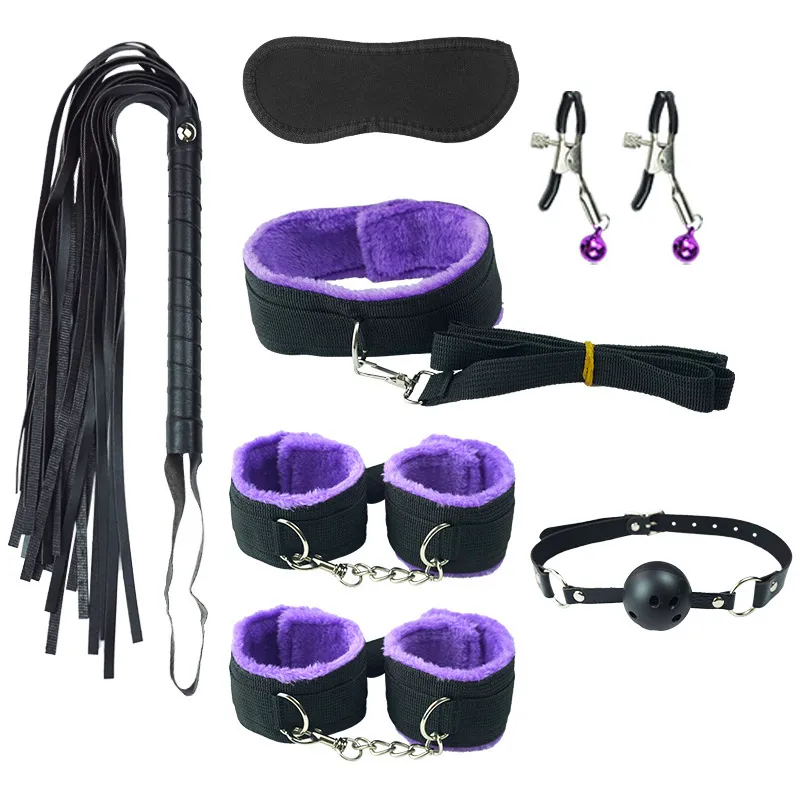 Traje de felpa de siete piezas, juguete de Bondage alternativo SM, instrumento de tortura para lesbianas, vibrador, tapón Anal, mujer sexy