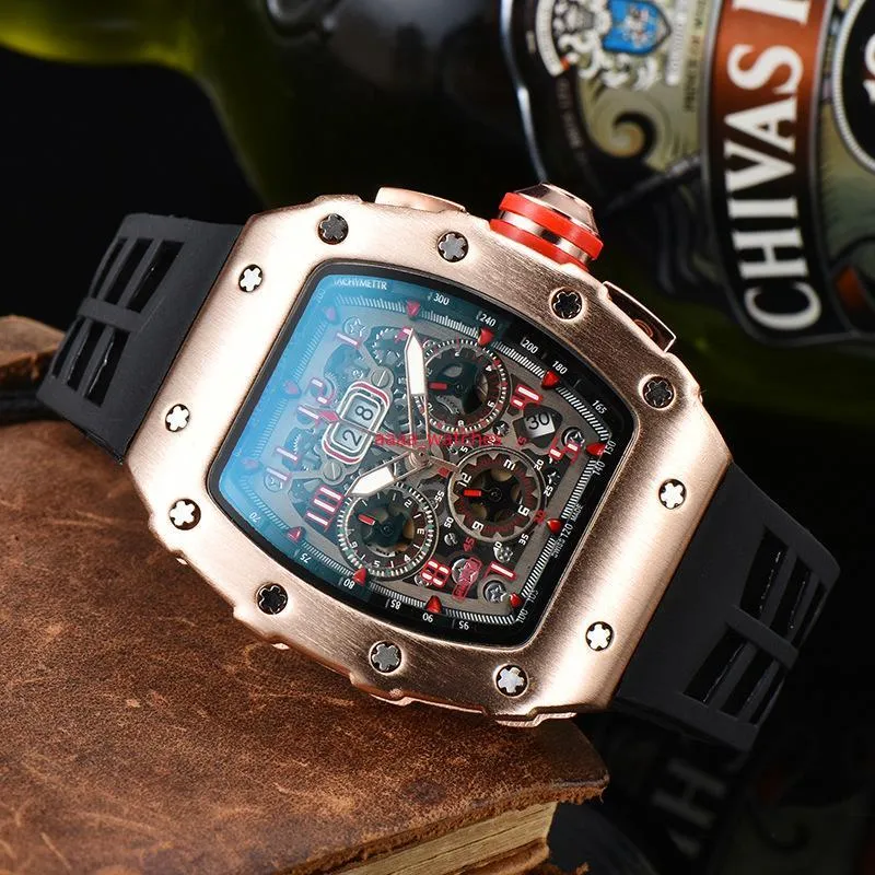 20223A Montre de luxe Six mains Quartz Chronographe Pleine fonction Courir Deuxième marque pour hommes Tonneau Horloge Cool Montre-bracelet Reloj 245W