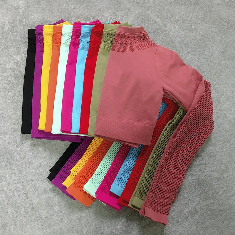 Conjunto de yoga calado sin costuras para mujer, ropa deportiva para gimnasio, Top corto, mallas de cintura alta, chándal de entrenamiento, 2 uds., 220330