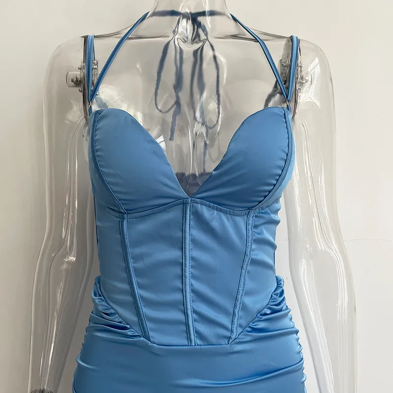 Xllais Fashion Evening Blue Bodycon klänningar Elegant födelsedagsklubbfest Robe Sexig V-Neck Womens Holiday Vestidos 220507