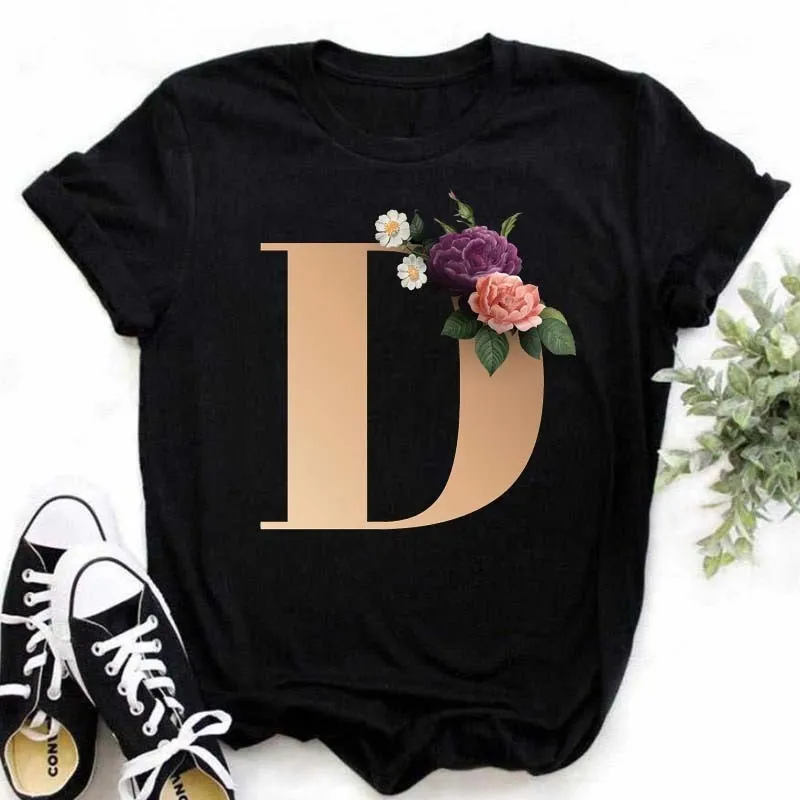 A B C D E Englisch Alphabet Print T Shirt Frauen Sommer Paare Liebhaber Weibliche T-shirt Harajuku Casual Schwarz Tops t-shirts 220527