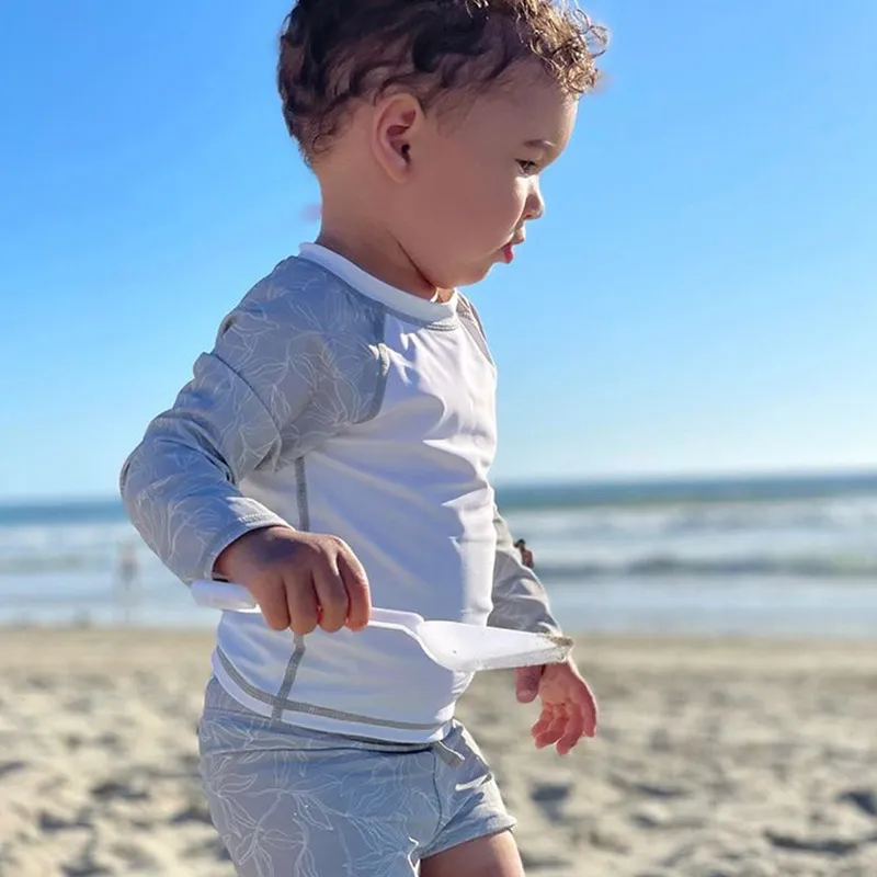 Boys Swimsuits UPF 50+ Brand Summer Two Piece Children Swimwear Long Sleeve With Cap Toddler Girl Bathing Beach Baby Clothes 220425