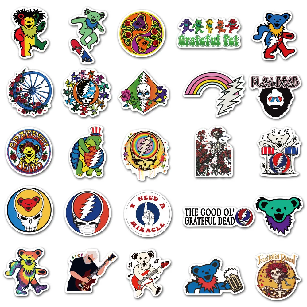 Waterdichte sticker 50 STKS Cool Grateful Dead Stickers voor Auto Fiets Motorfiets Laptop Bagage Telefoon Case Gitaar Vinyl Decal Rock Muziek Sticker Bom Auto stickers