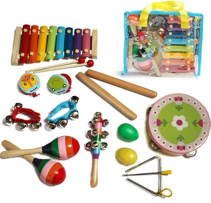 Strumenti musicali bambini Giocattolo educativo in età prescolare a percussione in legno bambini Set di giocattoli strumenti bambini 220817