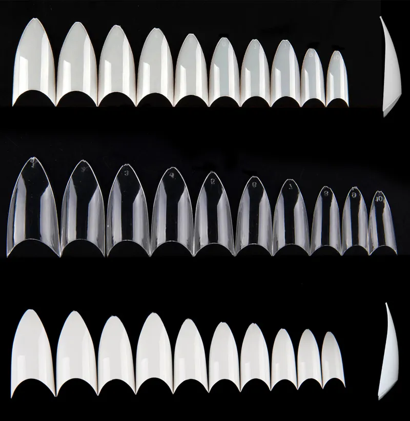 500 pezzi di mandorle Falso unghie false unghie cuspide ovale punta acrilica mezza copertura 10 dimensioni naturale naturale clear 220716