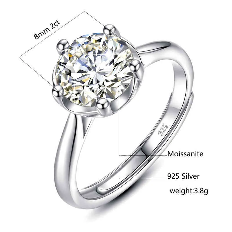 Echte 2 CT D kleur Moissanite ringen voor vrouwen 5 tanden verstelbare trouwring diamant test pass pass luxe vrouw sieraden cadeau