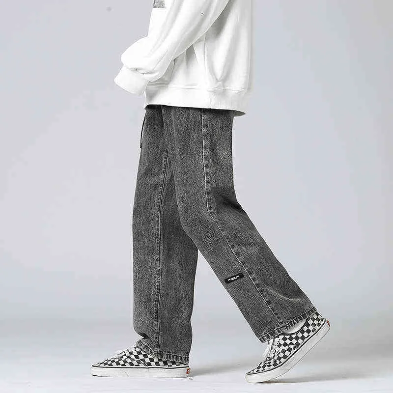 Осень 2021 мужские мешковатые джинсы мужские прямые широкие ноги джинсовые брюки повседневные персонализированные брюки ремень мода фирменная одежда G0104