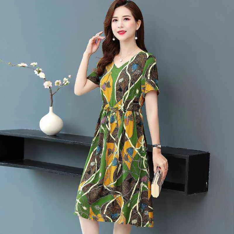 Vintage print vrouwen zomerjurken casual korte mouw v-neck bloemen dames katoenvestidos 2107 g220510