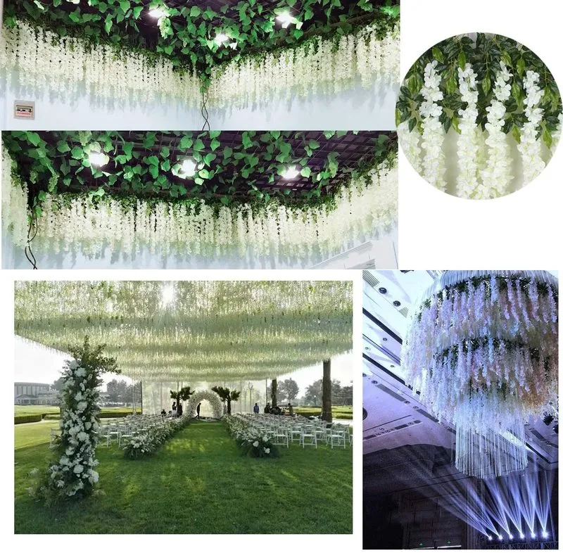 wisteria人工花を吊る花輪vineラタンフェイクフラワーストリングシルクフラワーホームガーデンウェディングデコレーション25627845