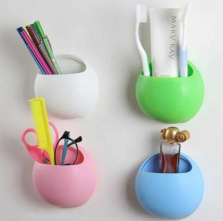 Tandborstehållare Badrum förvaringshållare Tandkräm Väggmontering Holder Sucker Sug Organizer Cup Rack Container