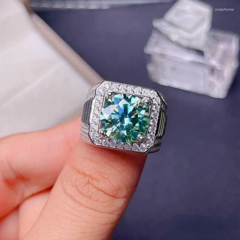 Anéis de Cluster 5ct Verde Moissanite Mens Anel 925 Prata Bela Firecolour Diamante Substituto Gra Certificado Luxo Jóias2946