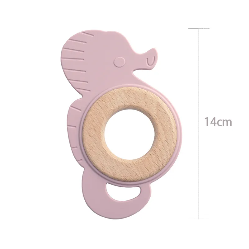 Kawaii bebek oyuncakları teether deniz atı hayvan ahşap halkalar gıda sınıfı ahşap teether hemşirelik kolye diş çıkarma oyuncakları bebek aksesuarları 220815