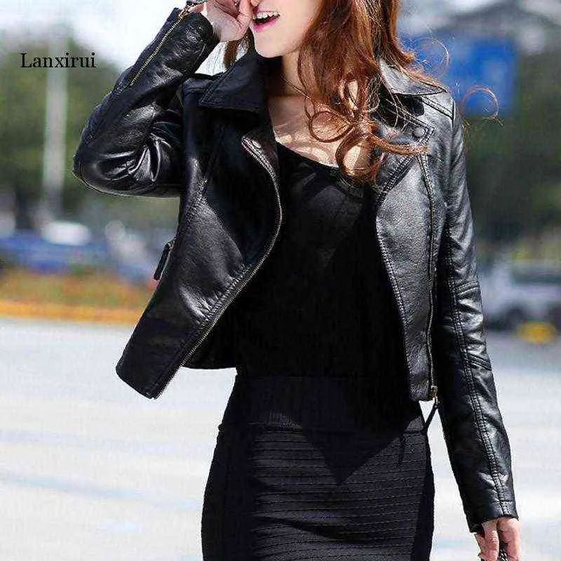 Femme Cuir Кожаная куртка женщин Слим черная красная мода с несколькими молниями