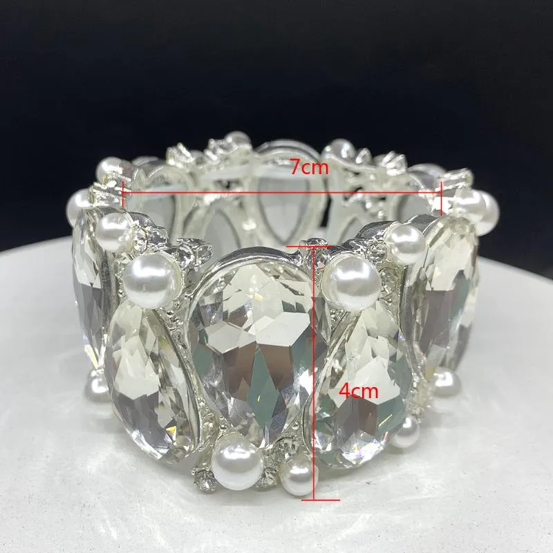 Bracciale da donna con perle e grandi cristalli la festa di nozze, spettacolo di ballo, strass a goccia, bracciale elasticizzato, accessori gioielliBangle209n