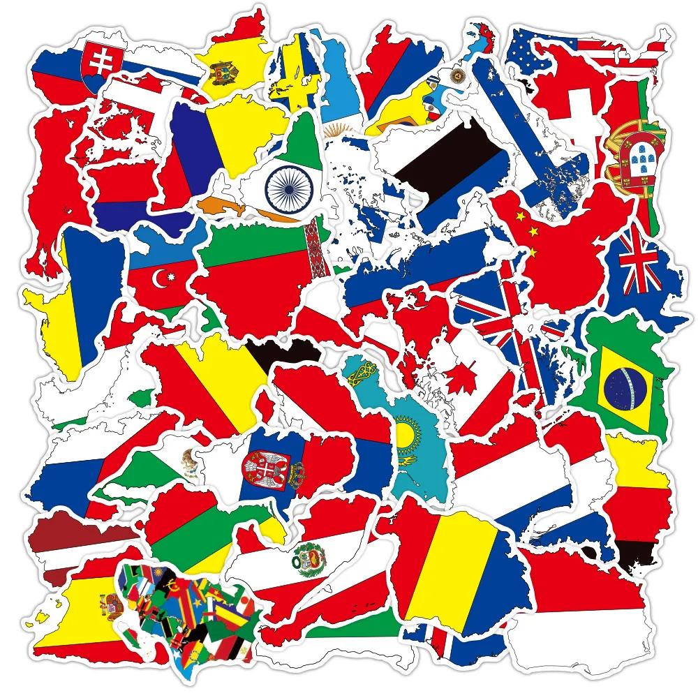 New Waterproof 10/30/Countries National Flag Map Graffiti Stickers Laptop Skateboard Luggage Guitar Bike Phone Kid Cartoon Sticker Toy Car sticker