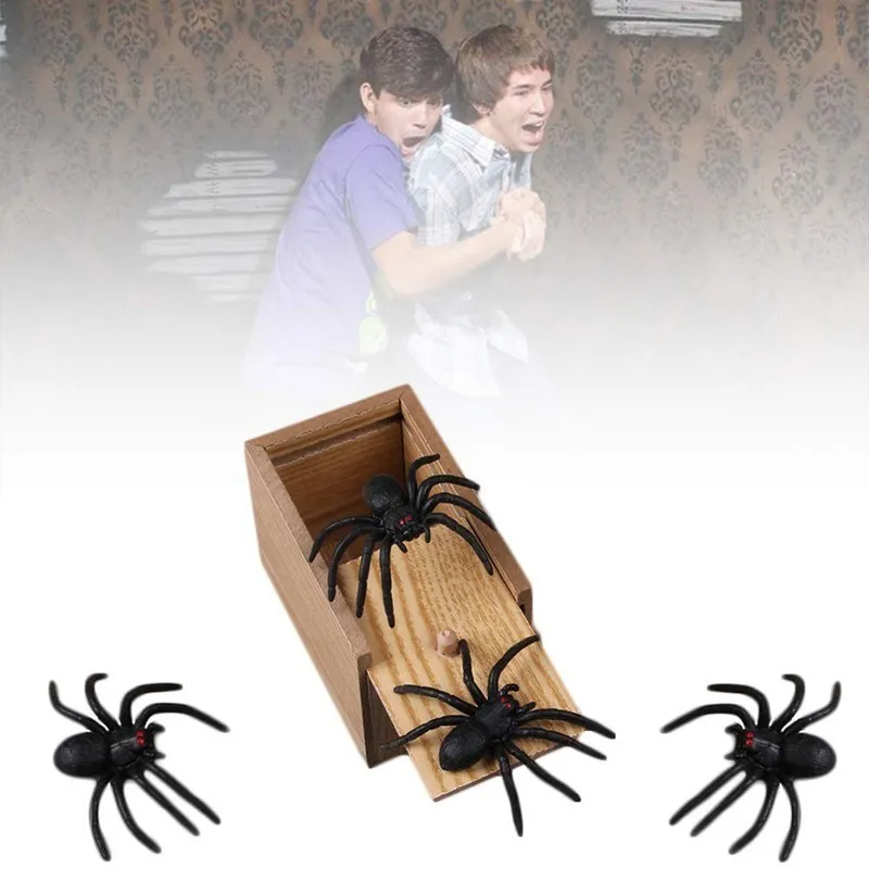 Деревянная шутка Трюк Практическое домашнее офис S Той Gag Spider Party Parents Friend Friend Flay Joke Gift Gift Удивительный коробка 220629