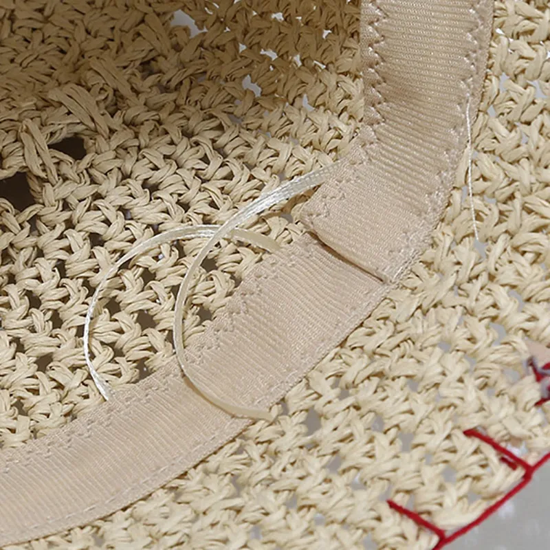 Papierstrohschaufel Hut Damen häkeln atmungsaktive Panama Edge Stitch Design Bob Angel Caps Mädchen Sommer UV Beach Hut 2205116238056