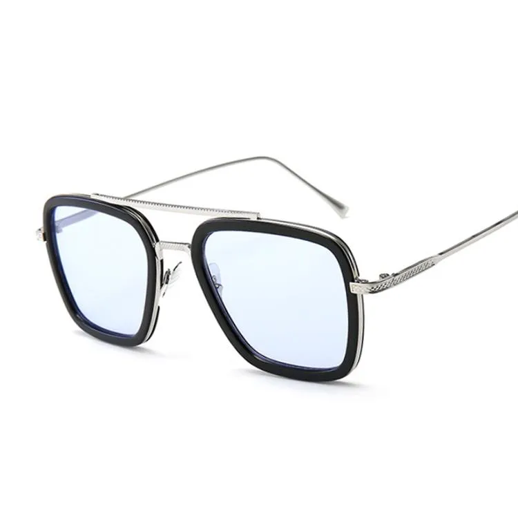 Solglasögon steampunk svart man kvinna speglade designer märkesglasögon vintage blå lins sol kvinnlig uv400341v