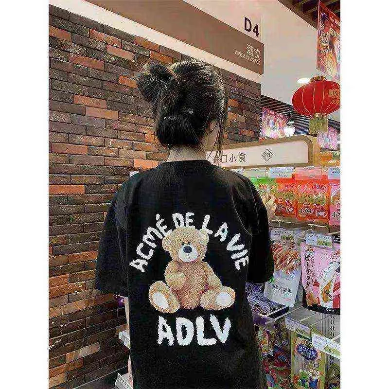 Nowa letnia marka Chao Donut ADLV Cartoon Bear T-shirt dla mężczyzn i kobiet miłośnicy Ins 4 T-shirt moda marki