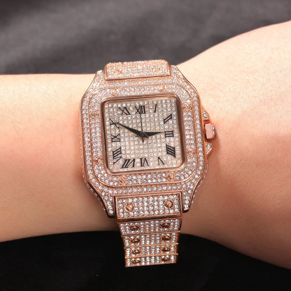 Iced Out Diamond Watch Мужские модные квадратные часы Хип-хоп Дизайнерские роскошные часы 242s