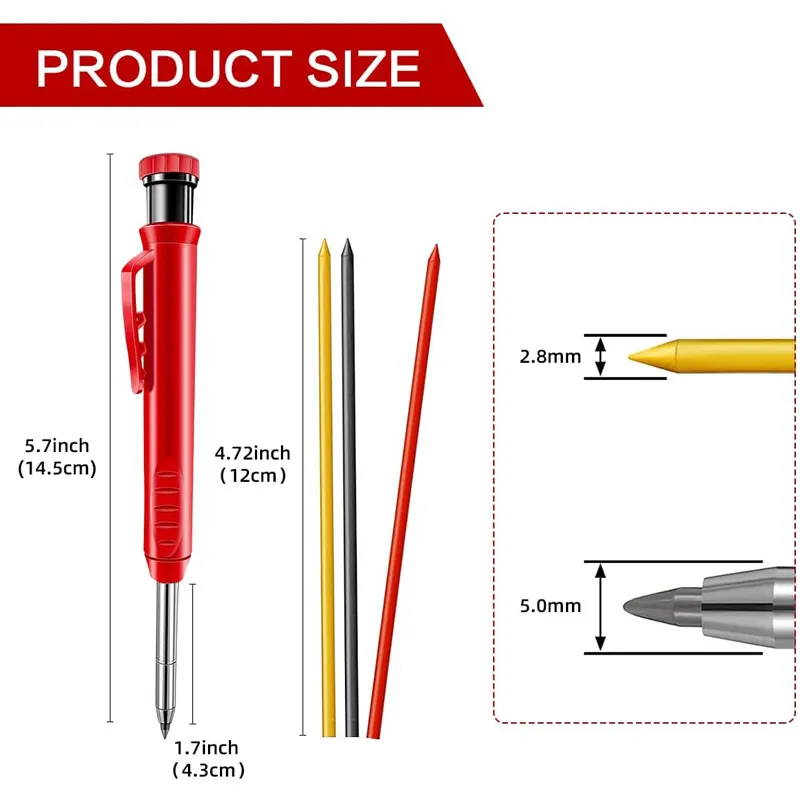 قلم رصاص النجار الصلب مع 6 إعادة ملء إعادة الملء الأدوات ببناء تمييز الأدوات الخشبية ثقب العميق أقلام الرصاص الميكانيكية 220714