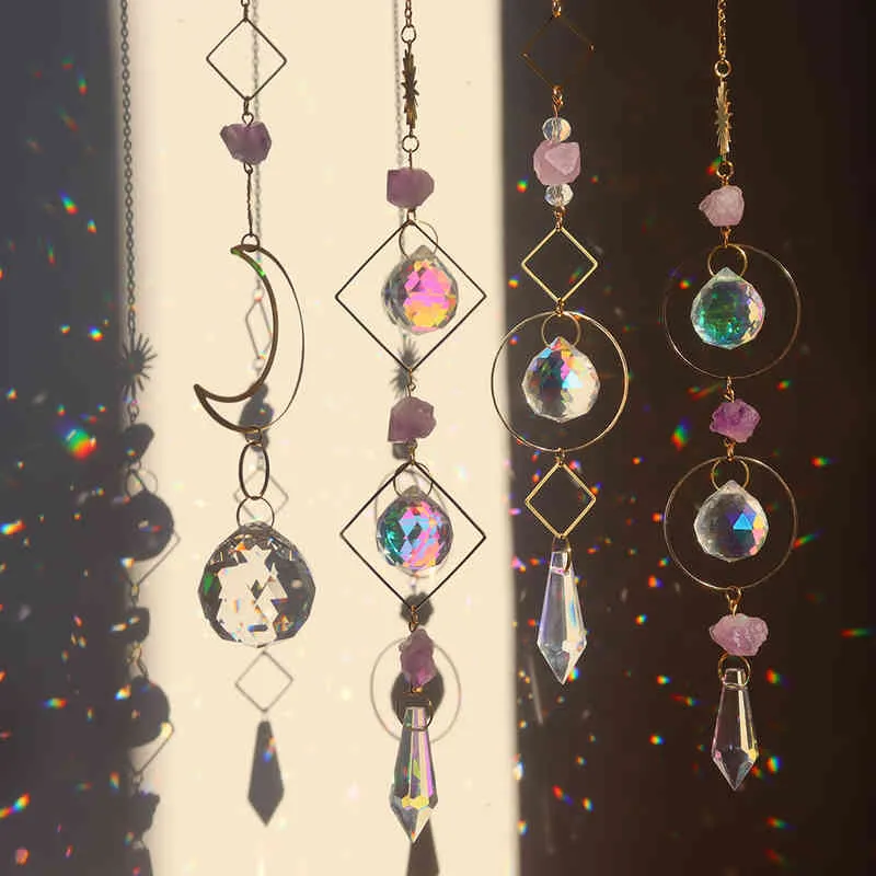 Prism Suncatcher, wiszące kryształy okien, łapacz tęczowy, Crystal Sun 50 mm Catcher, Letni prezent, koraliki ośmiokątne