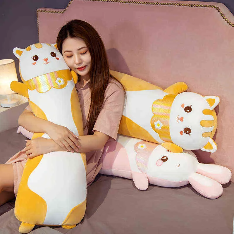 Pc Cm Cartoon Animal Rabbit Cat Plush Toys Stuffed Soft Long Sleeping Pillow Dolls For Children Birthday Gift J220704