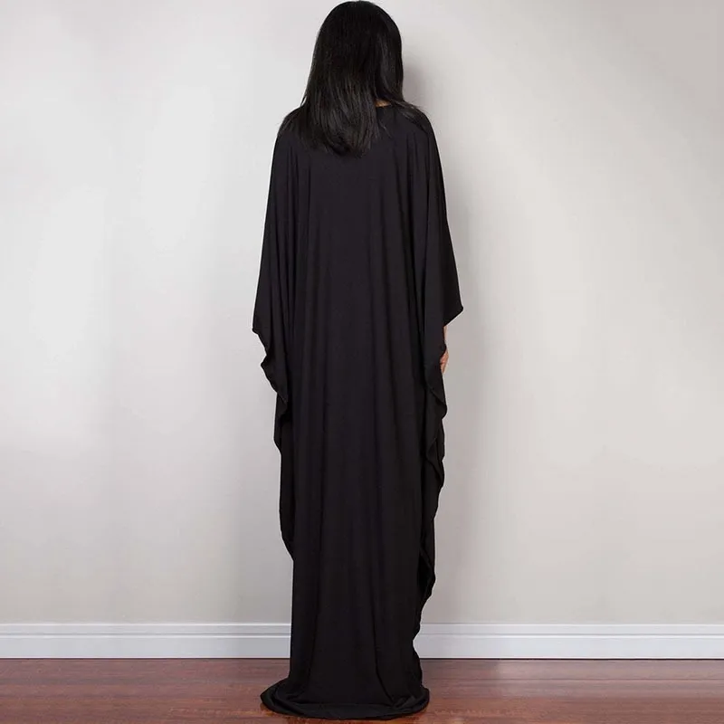 Griechische Göttin, reinweißes langes Kleid, atemberaubendes einfarbiges schwarzes Kaftan-Maxikleid mit Fledermausärmeln und hoher Taille für elegante Frauen 2204286T