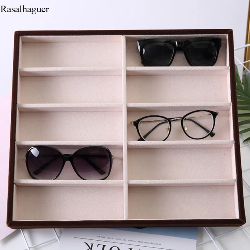 Étuis à lunettes de mode Beige 10 grilles, boîte d'exposition de lunettes de soleil, accessoires plateau organisateur de bijoux 220617