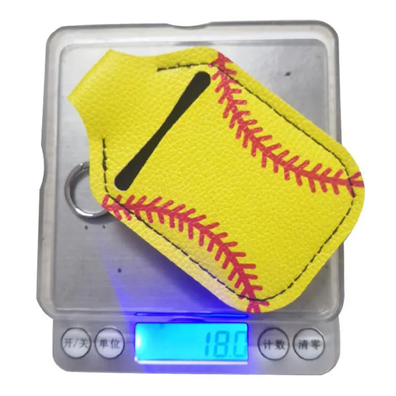 Llavero portátil con cubierta desinfectante para manos, llavero de cuero con colgante para bolso, pelota de béisbol, baloncesto y fútbol