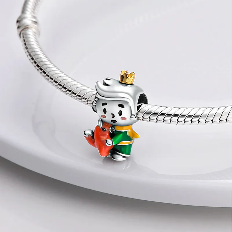 925 Charme en vergot en argent sterling 3 mm Couleur The Little Frog Prince Perles Fit Pandora Charms Bracelet Brick Bijoux Accessoires