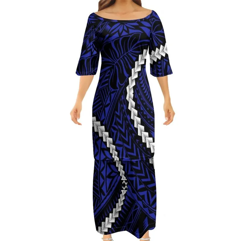 Custom Made Women Fashion Elegant Club Bodycon Dresses Samoan Puletasi Polynesian Tribe Design Dress Wholesale Price 220706