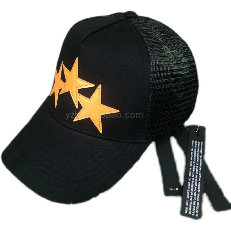 2022 NOWOŚĆ skąpego czapki Brim 3 -Star Trucker Cap Black Canvas Star Baseball Caps Trend Hat Spring Summer174o