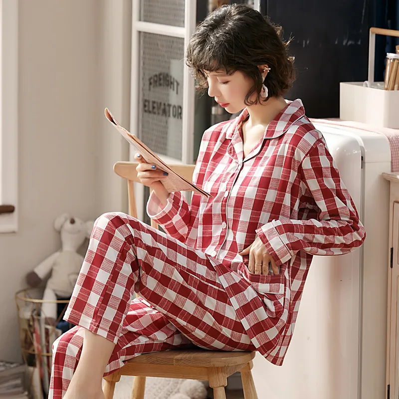 BZEL Autunno Inverno Sleepwear Set da 2 pezzi pigiama in cotone da donna Colletto rovesciato Homewear Large Size Pijama Pigiama XXXL 220329