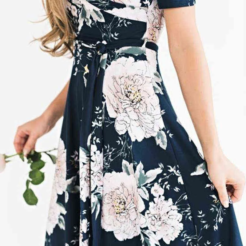 New Fashion Women V-neck Dresses 2021 New Fashion Floral Ladies Dress Casual Women's Vestidos Holiday Beach Woman Party Suits G220309