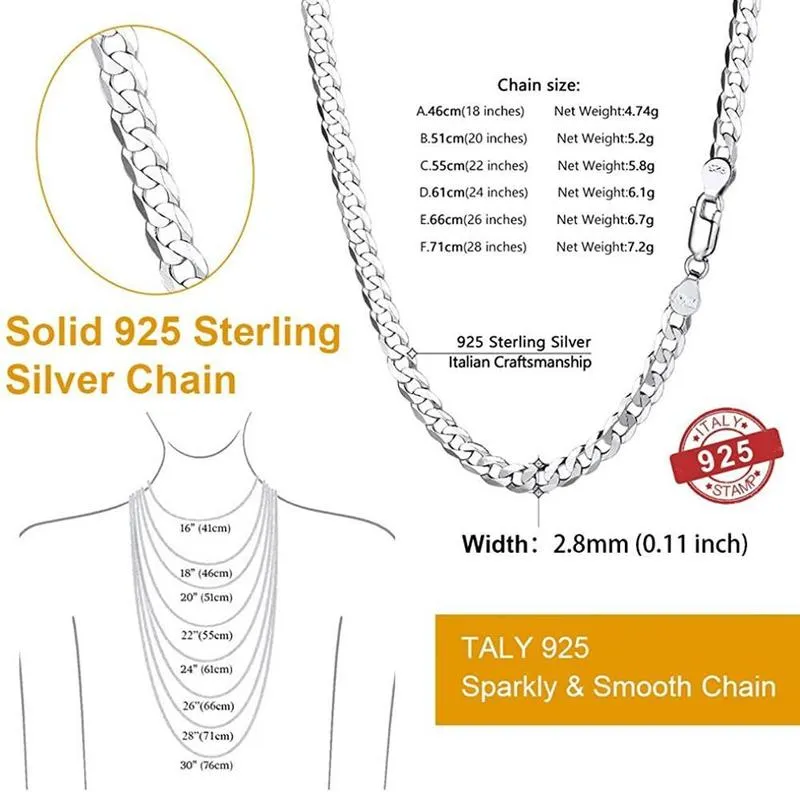U7 Solid 925 Sterling Silver Chain for Men Women Teen smycken italienska figaro kubanska trottoarkedjor Layering Halsband SC289 220326197G
