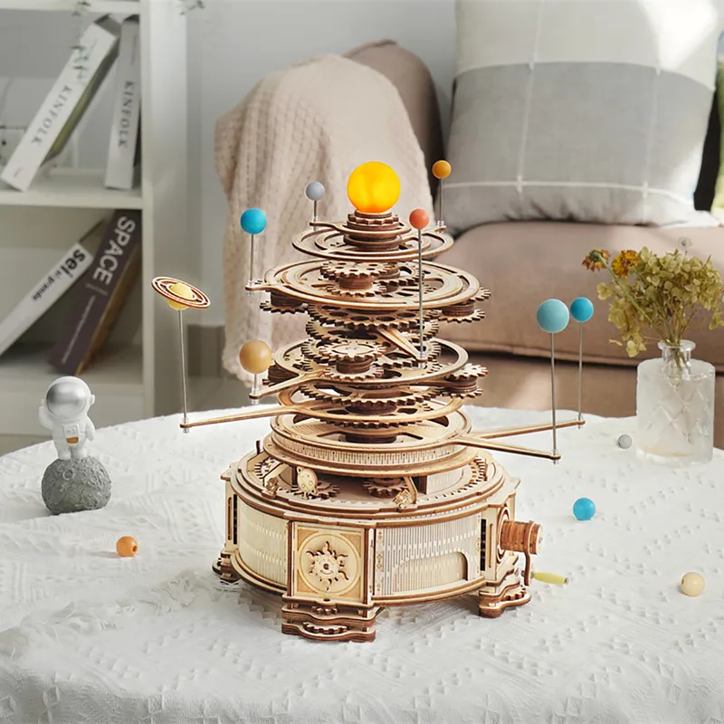 Robotime Rokr 기계식 Orrery 회전식 DIY 3D 나무 퍼즐 모델 빌딩 블록 키트 십대 성인 ST001 220715를위한 장난감 선물