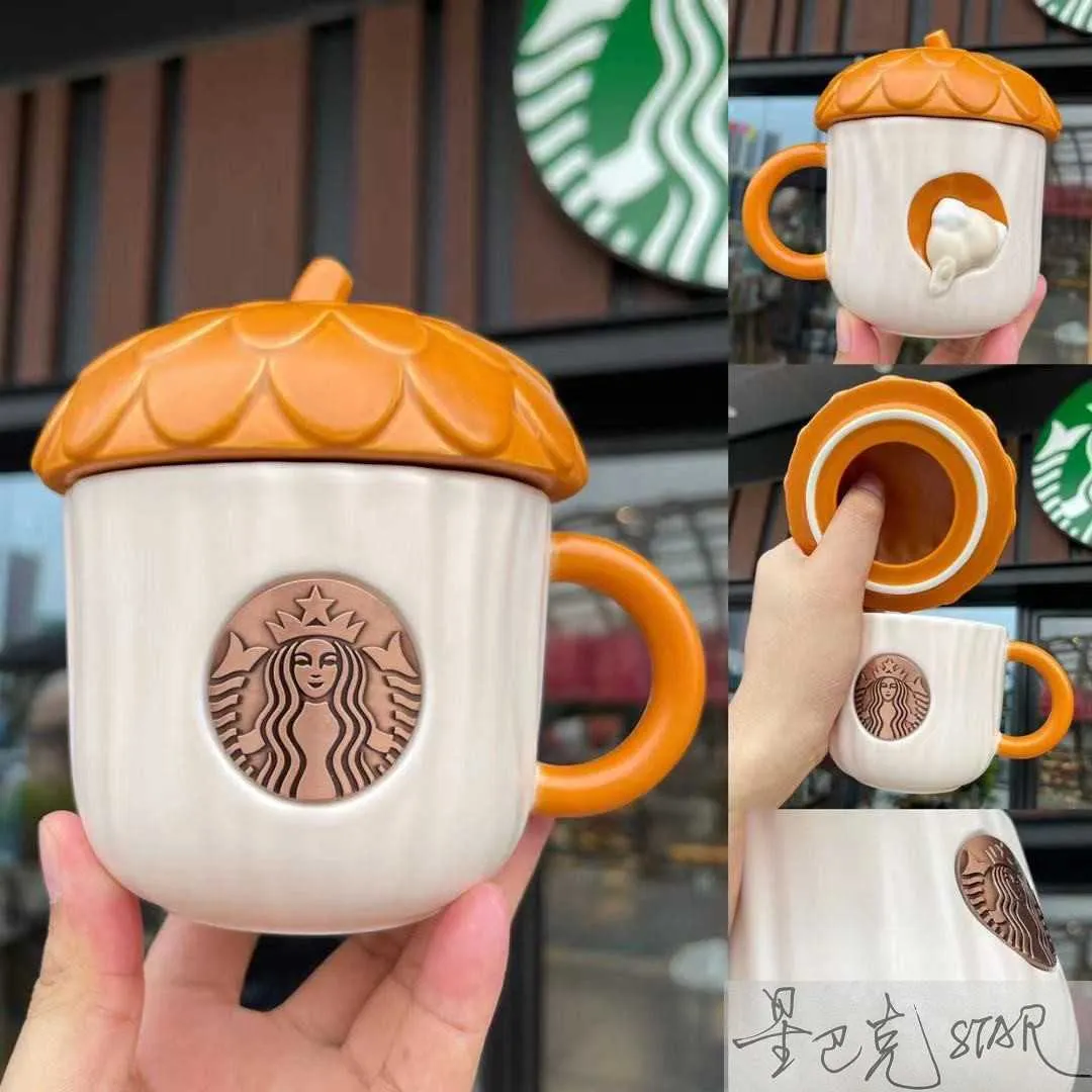 Starbucks kupası sonbahar ortası günü orman akçaağaç yaprağı ay tavşan meşe palamudu tilki ayı işareti cam hasır termos bardak kapağı