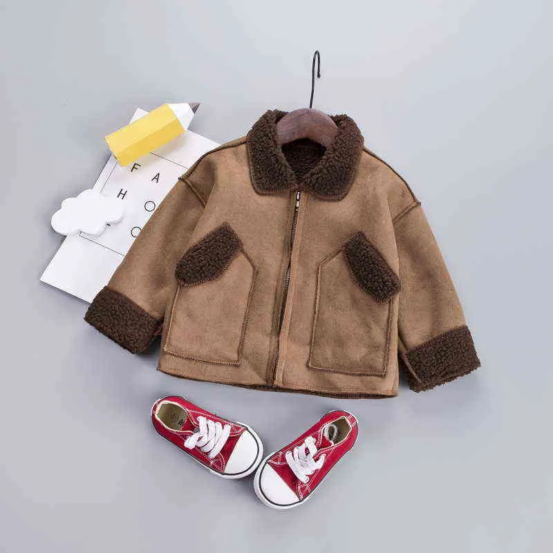 2021 Kış Yeni Çocuklar Polar Sıcak Ceket Bebek Düz Renkli Ceket Sonbahar Moda Bebek ve Kızlar Kalın Dış Giyim J220718