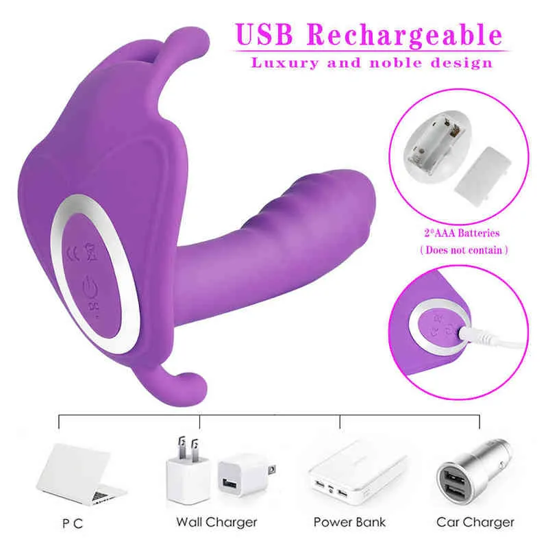 NXY Vibrators DeepSpot Women's Wearable Butterfly Simulation Panties Dildo Wireless Remote Control Vibrator 0411