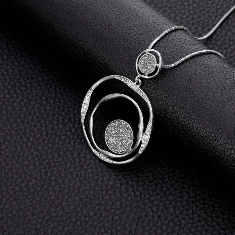 Luxe zwart kristal vrouwelijke ketting nek trui ketting goud zilveren kleur grote ronde hangers lange ketting sieraden voor vrouwen