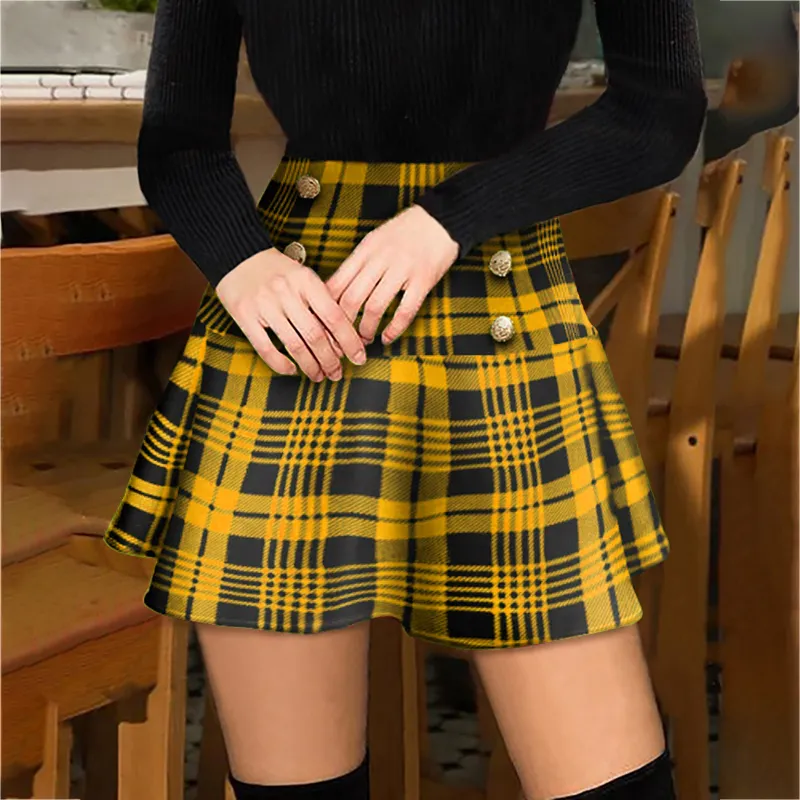Summer Plus Size Vintage Red Plaid Button Type High Waist Mini Skirts for Female Fashion Girly Skirt Casual Women Outfit 220701